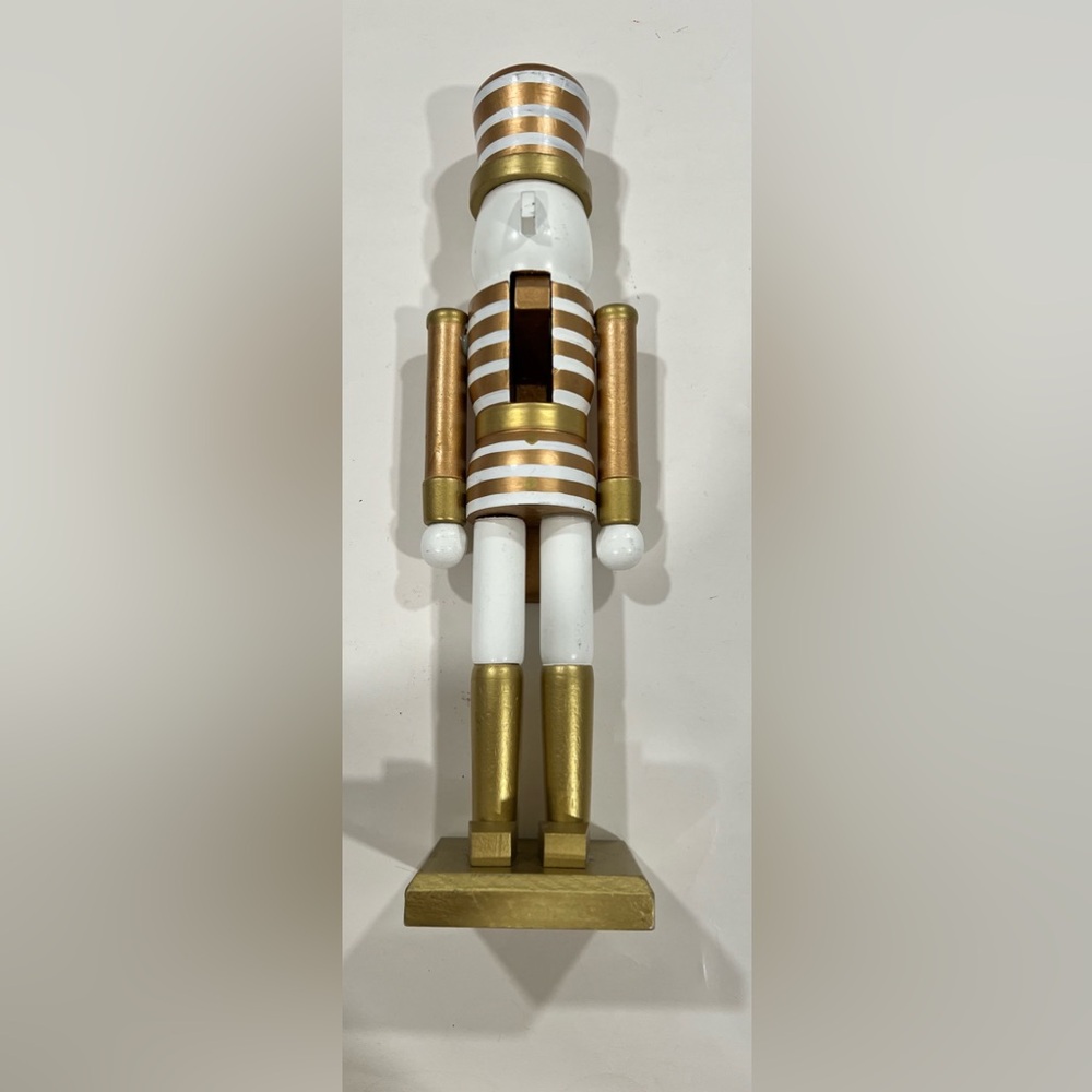 NEW Wood (MDF) Gold Stripe/White Nutcracker Holiday Christmas Decoration